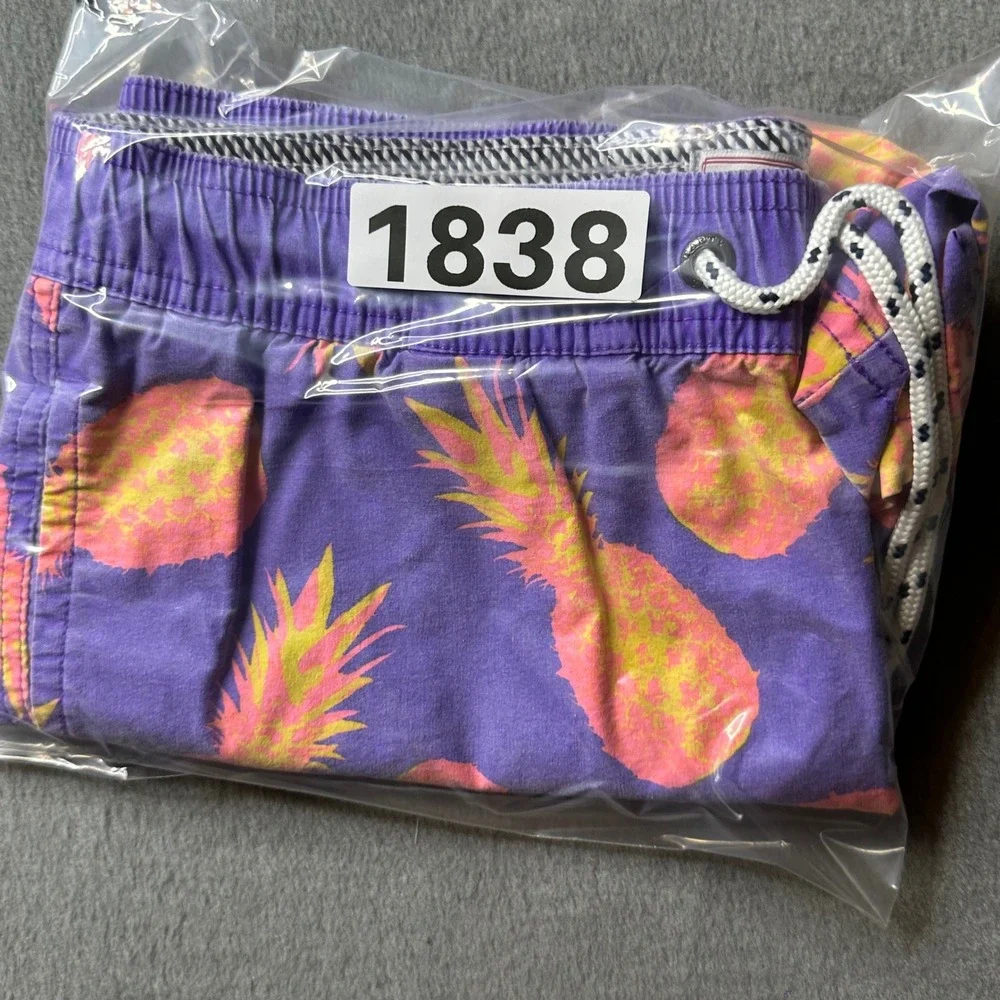 Party Pants Swim Trunks Mens Medium Purple Pink‎ Pineapple Print PR201184
